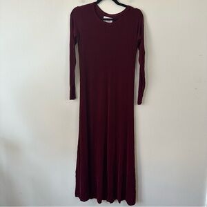 Flax by Jeanne Engelhart Maroon Long Sleeve Swingy Midi Length Dress Size Small